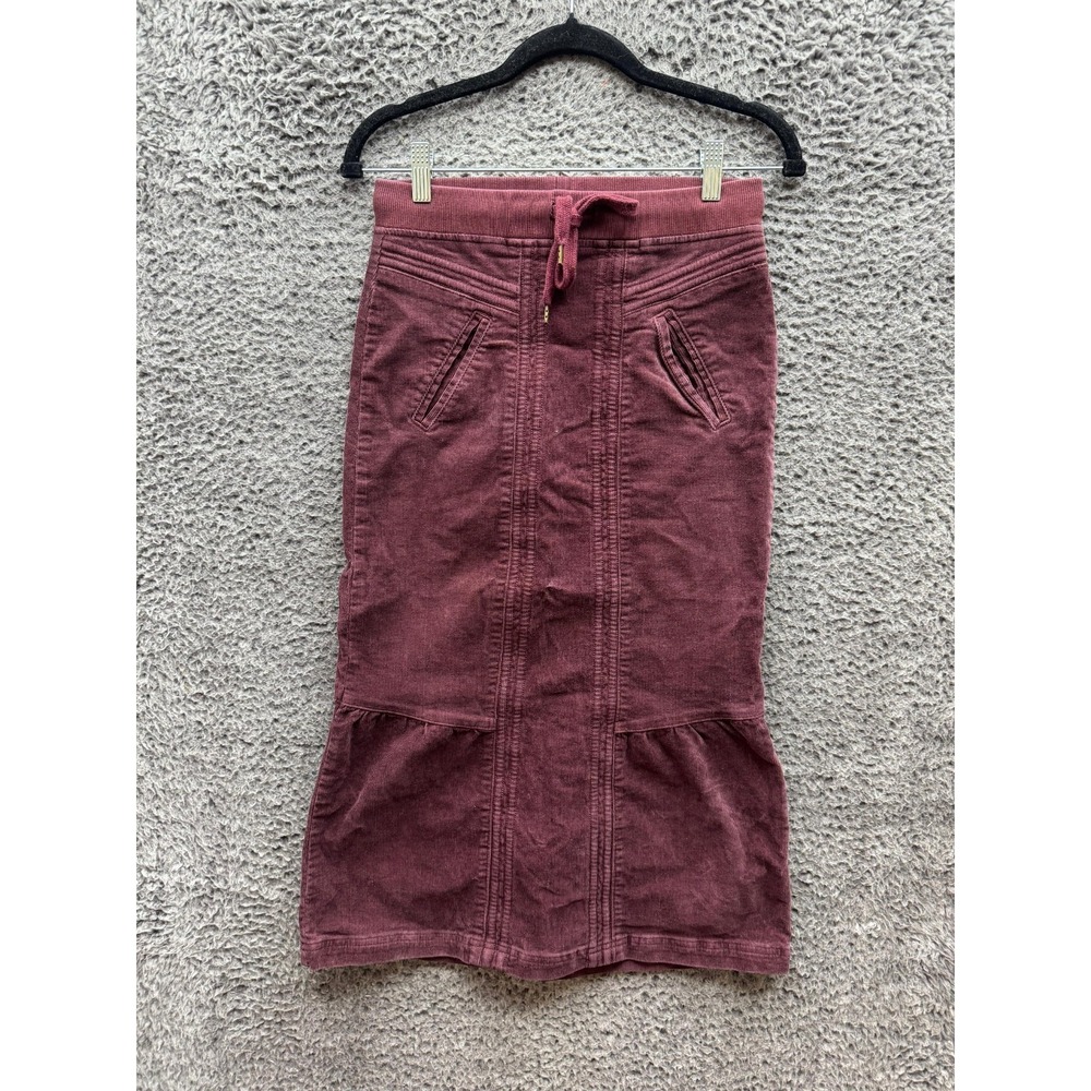 House Of Lola Corduroy Drawstring Straight Midi Skirt Burgundy Womens Size‎ XS